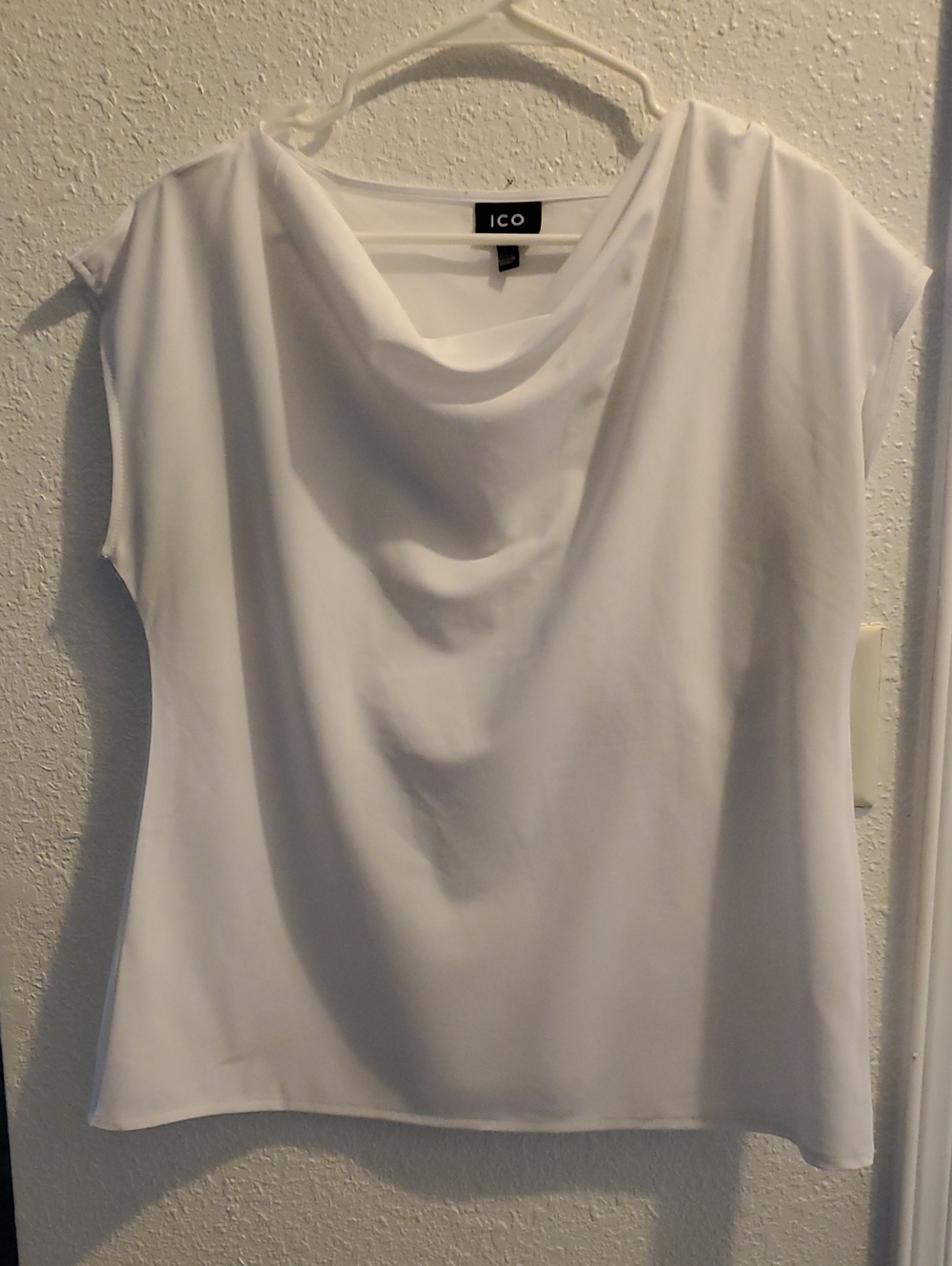 White Draped Cowl Neck Cap Sleeve Blouse